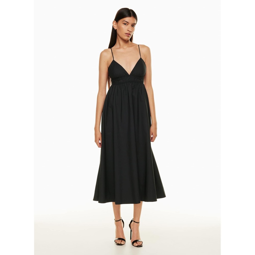 Aritzia Babaton Parapet Poplin Dress Black Cotton Open Back Midi 116065 M